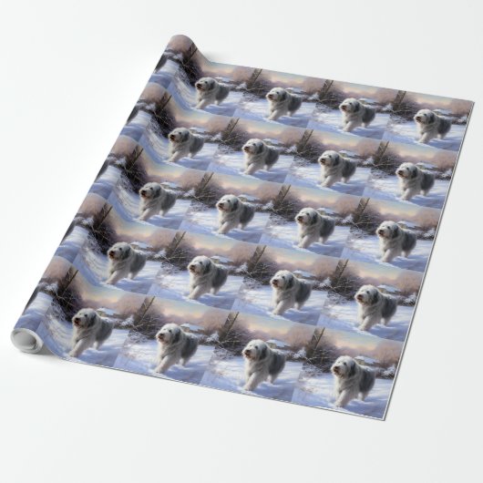 Oud-Engelse Schaapshond Laat het Sneeuwen Kerstmis Cadeaupapier (Uitgerold)