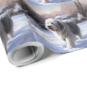 Oud-Engelse Schaapshond Laat het Sneeuwen Kerstmis Cadeaupapier (Rol Hoek)