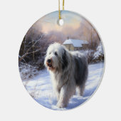 Oud-Engelse Schaapshond Laat het Sneeuwen Kerstmis Keramisch Ornament (Links)