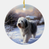 Oud-Engelse Schaapshond Laat het Sneeuwen Kerstmis Keramisch Ornament (Achterkant)