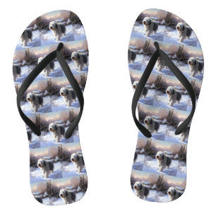 Oud-Engelse Schaapshond Laat het Sneeuwen Kerstmis Teenslippers