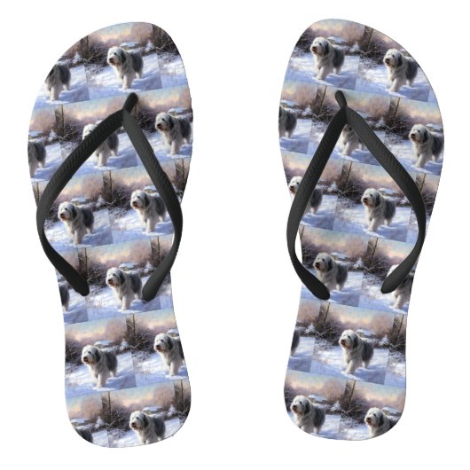 Oud-Engelse Schaapshond Laat het Sneeuwen Kerstmis Teenslippers (Voetbed)