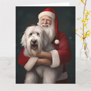 Oud-Engelse Schaapshond met Kerstman Feestelijk Kaart