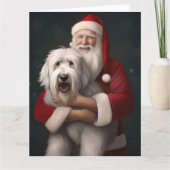 Oud-Engelse Schaapshond met Kerstman Feestelijk Kaart (Voorkant)