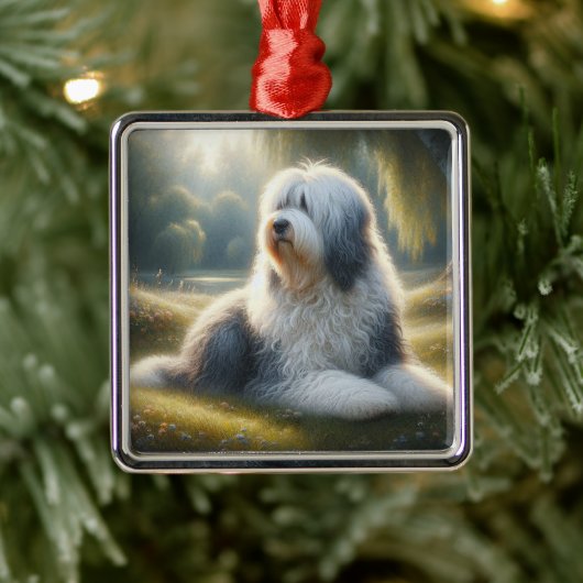 Oud-Engelse Schaapshond Metalen Ornament (Boom)