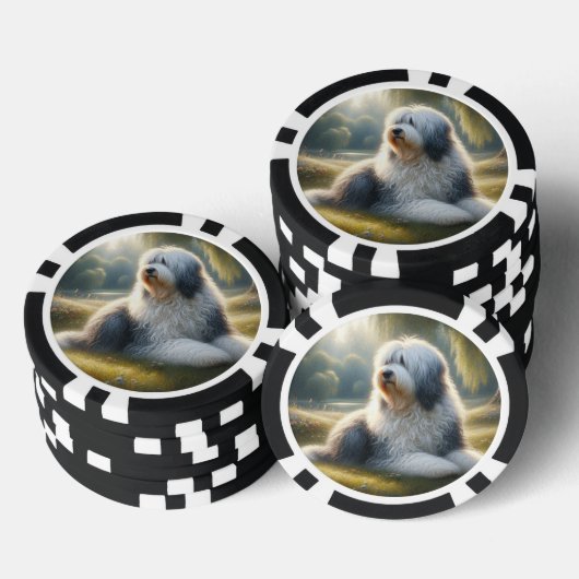 Oud-Engelse Schaapshond Poker Chips (Opstapeling)