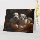 Oud-Engelse Schaapshond Puppy Herfst Plezier Pompo Kaart (Gele Bloem)