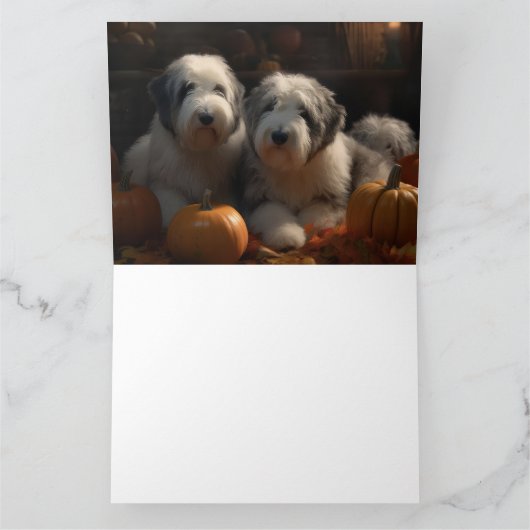 Oud-Engelse Schaapshond Puppy Herfst Plezier Pompo Kaart (Binnen)