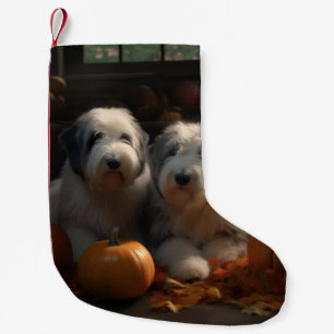Oud-Engelse Schaapshond Puppy Herfst Plezier Pompo Kleine Kerstsok