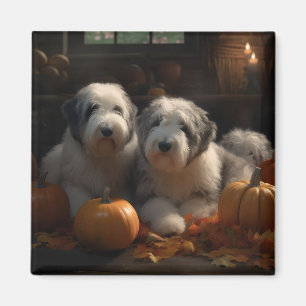 Oud-Engelse Schaapshond Puppy Herfst Plezier Pompo Magneet