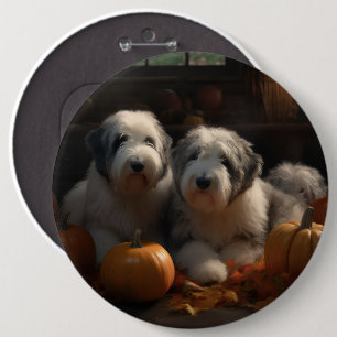 Oud-Engelse Schaapshond Puppy Herfst Plezier Pompo Ronde Button 6,0 Cm