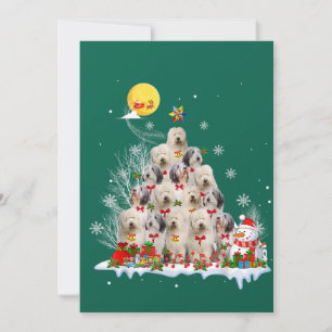 Oud-Engelse Schaapshond Rendier Dennenen Kerstmis Kaart