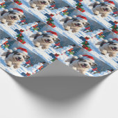 Oud-Engelse Schaapshond Rent in Sneeuw Kerstmuts Cadeaupapier (Hoek)