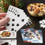Oud-Engelse Schaapshond Rent in Sneeuw Kerstmuts Pokerkaarten (Insitu)