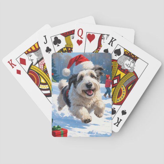Oud-Engelse Schaapshond Rent in Sneeuw Kerstmuts Pokerkaarten (Achterkant)