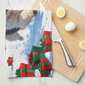 Oud-Engelse Schaapshond Rent in Sneeuw Kerstmuts Theedoek (Quarter Fold)