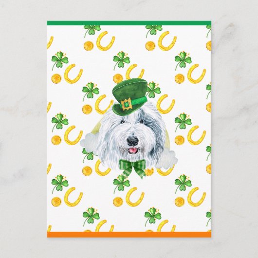 Oud-Engelse Schaapshond Shamrock St. Patrick's Day Feestdagenkaart (Voorkant)