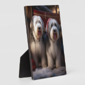 Oud-Engelse Schaapshond Sneeuw Slede Kerst Decorat Fotoplaat (Zijkant)