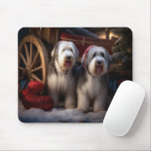 Oud-Engelse Schaapshond Sneeuw Slede Kerst Decorat Muismat (Met muis)