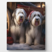 Oud-Engelse Schaapshond Sneeuwige slee Kerst Decor Fotoplaat (Voorkant)