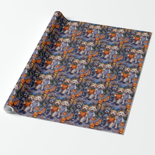 Oud-Engelse schapen honden Trick-or-Treating Hallo Cadeaupapier (Uitgerold)