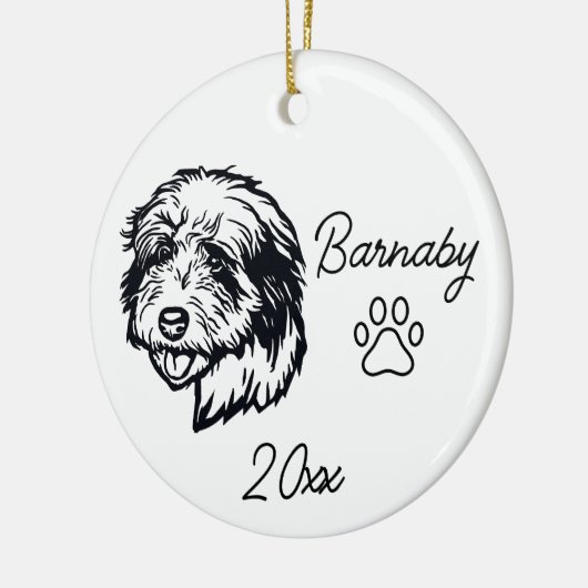 Oud-Engelse schapendoes Aangepaste naam en jaar Li Keramisch Ornament (Links)