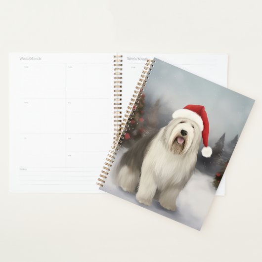 Oud-Engelse schapendoes in Sneeuw Kerstmis Planner (Display)