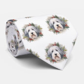 Oud-Engelse schapendoes Kerstkrans Festieve Pup Stropdas (Opgerold)