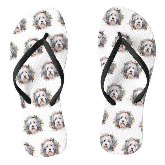 Oud-Engelse schapendoes Kerstkrans Festieve Pup Teenslippers (Voetbed)