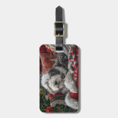 Oud-Engelse schapendoes Kerstmis Feestelijk Bagagelabel (Voorkant verticaal)