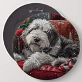 Oud-Engelse schapendoes Kerstmis Feestelijk Ronde Button 6,0 Cm (Voorkant /achterkant)