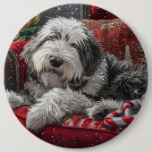 Oud-Engelse schapendoes Kerstmis Feestelijk Ronde Button 6,0 Cm (Voorkant)