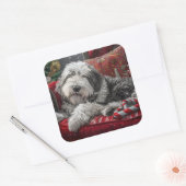 Oud-Engelse schapendoes Kerstmis Feestelijk Vierkante Sticker (Envelop)
