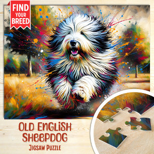 Oud-Engelse schapendoeshond Hondenportret Acryl Ku Legpuzzel