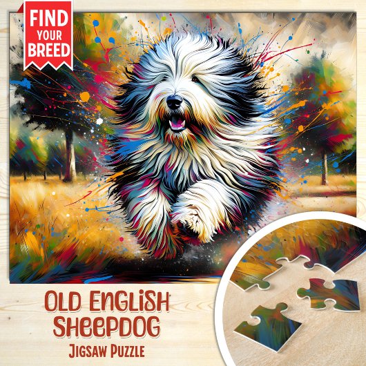 Oud-Engelse schapendoeshond Hondenportret Acryl Ku Legpuzzel