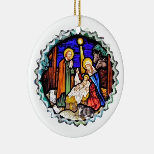 OUD ENGLAND NATIVITY-VENSTER KERAMISCH ORNAMENT (Rechts)