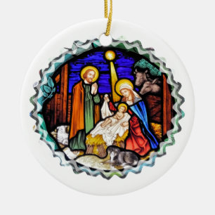 OUD ENGLAND NATIVITY-VENSTER KERAMISCH ORNAMENT