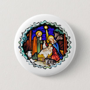 OUD ENGLAND NATIVITY-VENSTER RONDE BUTTON 5,7 CM