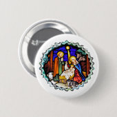 OUD ENGLAND NATIVITY-VENSTER RONDE BUTTON 5,7 CM (Voorkant /achterkant)