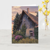 Oud Europees Huis met zonsopganggloed Kaart (Gele Bloem)