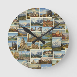 Oud-Europese Ansichtkaart Collage Patroon Ronde Klok