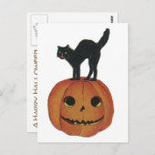 Oud Fashioned Halloween Jack-O-Lantern & Black Cat Briefkaart (Voorkant / Achterkant)