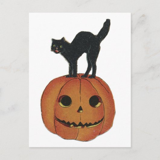Oud Fashioned Halloween Jack-O-Lantern & Black Cat Briefkaart (Voorkant)