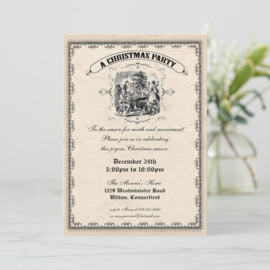 Oud Fashioned Victoriaans Kerstfeest Uitnodiging (Staand voorkant)