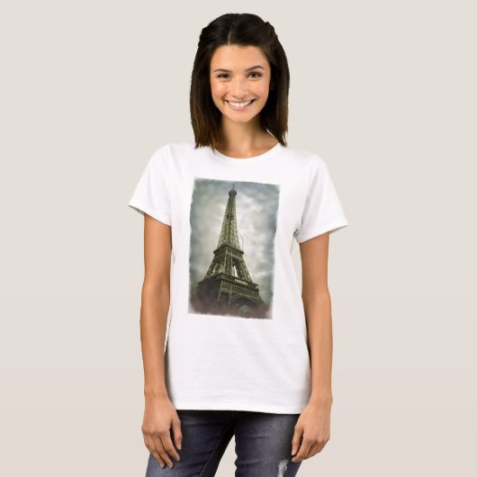 Oud fotoeffect Eiffel Tower Paris T-shirt (Voorkant volledig)