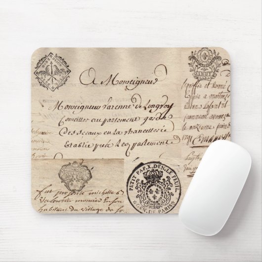 Oud Frans Document Collage Mousepad Muismat (Met muis)