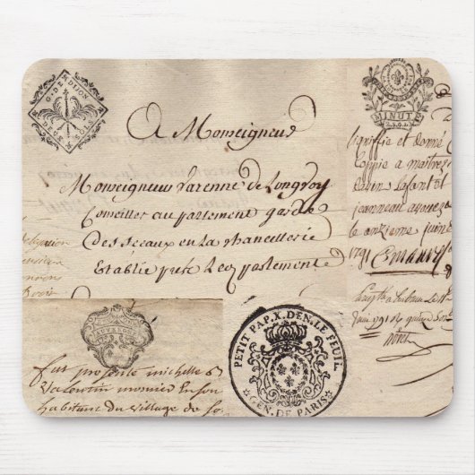 Oud Frans Document Collage Mousepad Muismat (Voorkant)