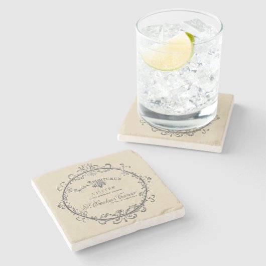 Oud Frans Etiket Stenen Onderzetter (Zijkant)