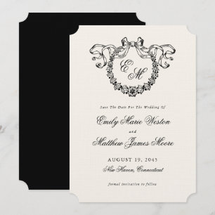 Oud Frans Monogram Krans Elegant Trouwen Save The Date