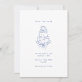 Oud Franse Blauwe Doodle Minimalistische Trouwtaar Save The Date (Voorkant)